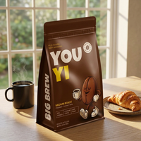 Sachet d'emballage de café imprimé sur mesure à 8 soudures latérales avec fermeture éclair, en aluminium mat avec encoche de déchirement pour grains de café