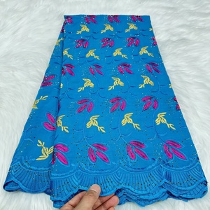 Tela de encaje de gasa de algodón 100% suiza de alta calidad con diamantes de imitación, venta al por mayor, encaje bordado africano para vestidos de novia de mujer - Product Image 6