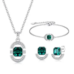 CDE S-YN1021 Luxury Customized Jewelry Sterling Silver Necklace Jewellery Set Emerald Crystal New Arrival 925 Silver Set Women