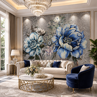 Peinture murale en mosaïque de verre élégante à motif de pivoine, mosaïque artisanale personnalisée pour la maison, villa de luxe, salon, art mural décoratif