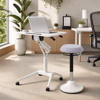 Bureau debout mobile inclinable et réglable en hauteur avec tabouret ergonomique à bascule – Ensemble poste de travail pour bureau à domicile
