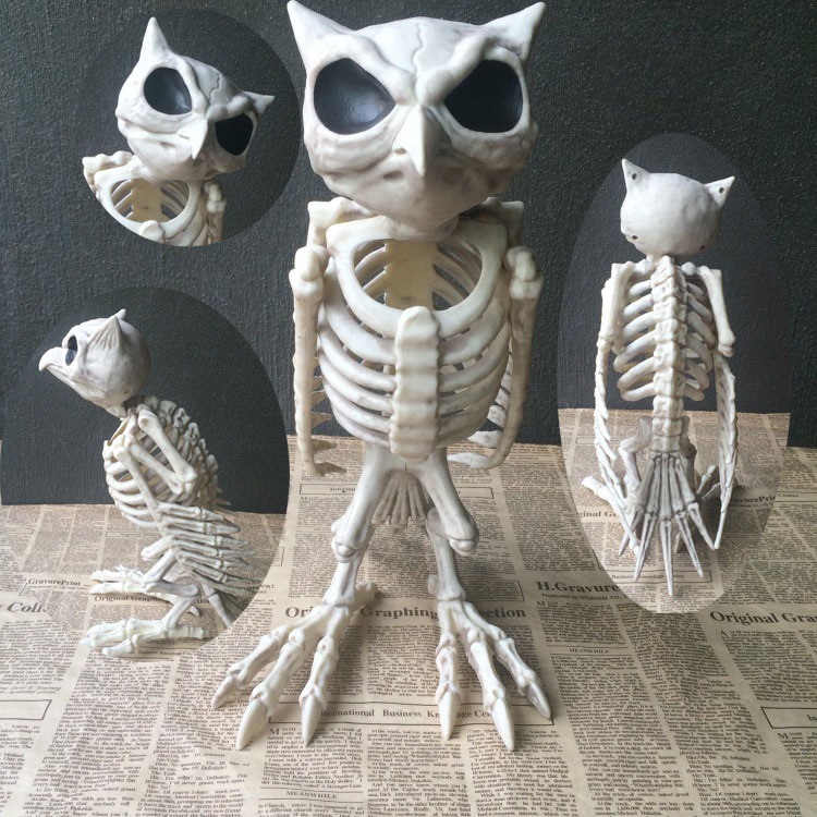 Crazy Bonez Skeleton Owl for Halloween Decor - Realistic Plastic
