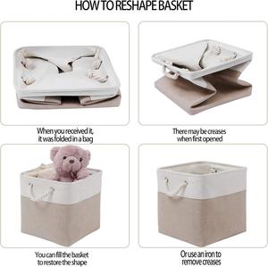 6 Pack <b>Cube</b> <b>Storage</b> Bins Imitation Linen Polyester with Sturdy Rope Handles Morandi Two Tone Color for Shelf Organizer - Product Image 3