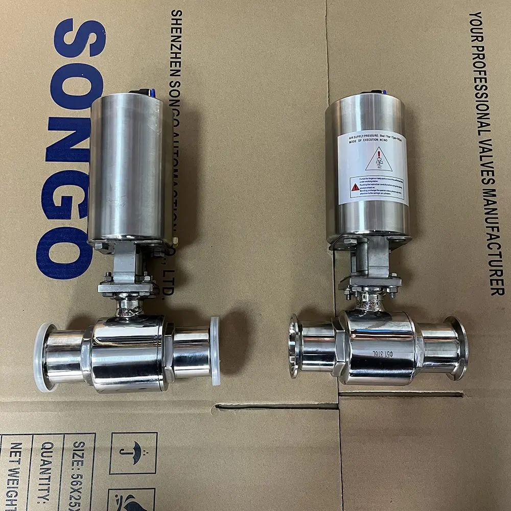 2 inch food grade ferrule type ss316l stainless steel sanitary single-acting pneumatic ball valve