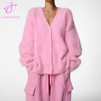 Loveda Großhandel Benutzerdefiniertes Logo Damen Herbst Winter Weicher Warmer Einfarbiger V-Ausschnitt Gestrickter Langarm-Pullover Strickjacke