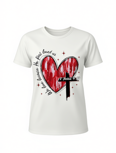 T-Shirt da Donna a Maniche Corte per San Valentino, Stampa Cuore e Lettere, Collo Tondo, Casual, Traspirante, 100% Cotone Jersey - Product Image 1