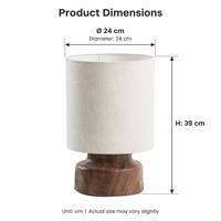 Lampe de table en céramique effet grain de bois, finition noyer, base facetée, abat-jour en lin naturel, style Japandi nordique, décoration de chevet, E27