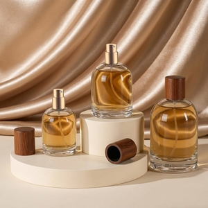 Venta al por mayor de botellas de perfume de lujo personalizadas de 30ML, 50ML, 100ML, de vidrio transparente con pulverizador, tapa de madera y serigrafía, para difusores de varillas. - Product Image 6