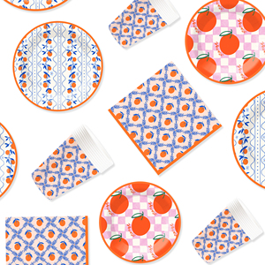Juego de Vajilla Desechable con Diseño de Frutas Naranjas DAMAI, Platos, Vasos y Servilletas de Papel para Fiestas de Cumpleaños - Product Image 4
