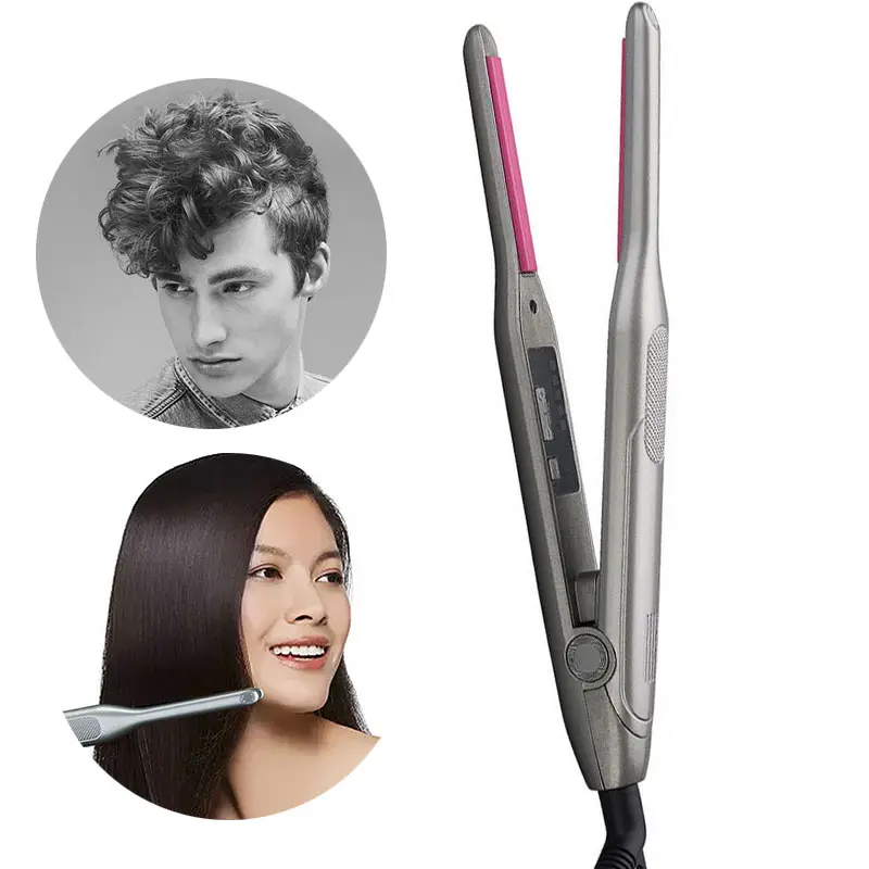 Slim Plate Mini Hair Straightener and Curler 2 in 1 Flat Irons Ceramic Curling Iron for Short Hair Unisex