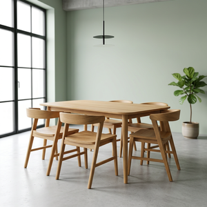 Ensemble de salle à manger en bois, table rectangulaire et chaises, mobilier minimaliste pour appartement et restaurant - Product Image 1