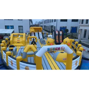 HI商业游乐园产品黄鸭大型充气蹦床游乐园游乐设施和障碍物热卖