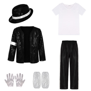 Ensemble de cosplay Michael <span class=keywords><strong>Jackson</strong></span> Echo en polyester pailleté pour hommes, avec haut, costume de fête disco - Product Image 4