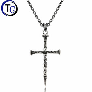 Collar con Colgante de Cruz de Acero Inoxidable con Diseño de Calavera de Diablo Retro de los Siete Pecados Capitales, Estilo Punk, Unisex, para Hombre - Product Image 1