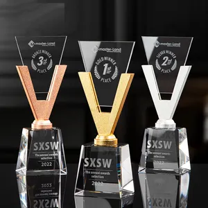 Honor of crystal Blank Engraving Crystal Trophy Award V Shape trophies custom k9 Crystal Trophy For Souvenir
