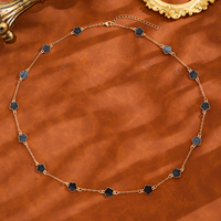 Collier à breloques trèfle noir turquoise avec chaîne à maillons, 15 breloques fleurs, fermoir mousqueton, rallonge, cadeau bijoux pour femme