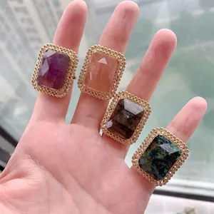 LS-L1977 Sparkly Amazing sun stone women rings African turquoise labradorite adjustable ring nature Amethyst rings for party