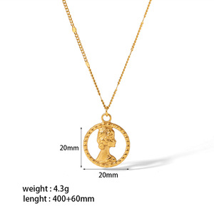 Collar con Colgante de Moneda en Relieve 3D con Retrato Retro Europeo Americano, de Acero Inoxidable con Oro de 18K, Colgantes Temáticos, Joyería de Regalo - Product Image 4