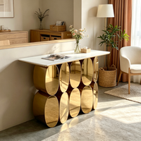 Console moderne pliable en métal doré avec plateau en marbre de luxe pour entrée
