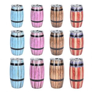 Vaso Térmico de Acero Inoxidable 304 con Diseño de Madera, 15/20/25oz, Forma de Barril de Cerveza, con Pajita, Taza de Viaje Portátil - Product Image 5