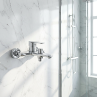 Robinet de baignoire mural moderne en laiton, finition chrome poli, mitigeur monocommande eau chaude et froide pour hôtel et villa