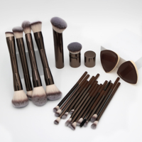 20 buah Set kuas rias kuas kontur Kabuki ujung ganda untuk alat rias wajah perona pipi pencampur Concealer bubuk cair