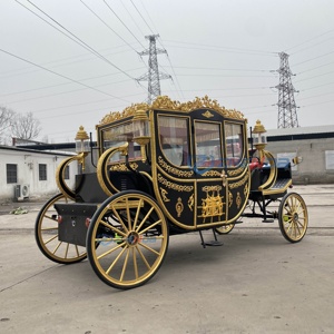 Charrette électrique royale noire en acier avec ornements dorés, 4 roues, alimentée par batterie, pour mariages et visites touristiques - Product Image 5