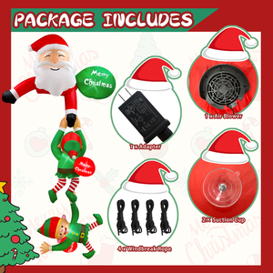 Vieil homme gonflable de Noël Ourwarm tirant deux décorations gonflables extérieures d'elfes - Product Image 3