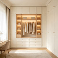 Système de placard intégré moderne et écologique sur mesure avec porte en verre, éclairage LED et grand tiroir de rangement pour la rénovation de la chambre à coucher