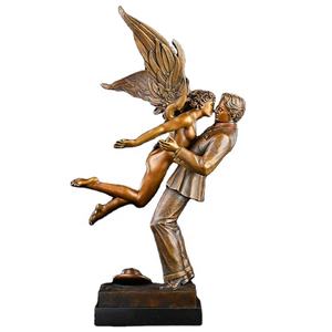 A grandezza naturale antico metallo fuso nudo femmina angelo baciare uomo statue in bronzo per il giardino - Product Image 1