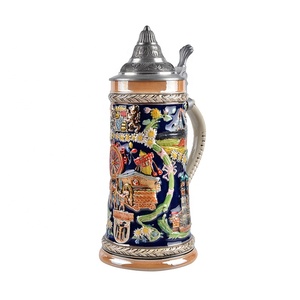 Mug à boissons alcoolisées en verre, tasse à <span class=keywords><strong>bière</strong></span>, compatible animaux <span class=keywords><strong>de</strong></span> la forêt, accessoire avec couvercle petper, Tankard, 1 litre - Product Image 1