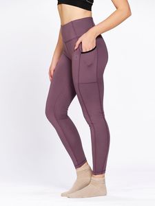 Leggings de sport confortables pour femmes en Lycra rose oignon uni, avec poche pour téléphone portable, longueur cheville, extensibles, pour la gym - Product Image 3