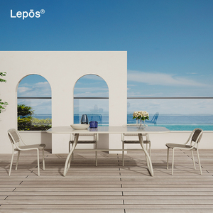 Venta directa de fábrica, muebles de jardín, Patio, mesa de <span class=keywords><strong>comedor</strong></span> de restaurante al aire libre rectangular de aluminio con recubrimiento de polvo duradero para <span class=keywords><strong>6</strong></span> <span class=keywords><strong>personas</strong></span> - Product Image 6