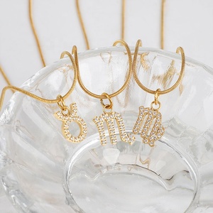 Collier élégant pour femme, bijoux délicats, plaqué or 18 carats, acier inoxydable, pendentif en strass, cristal zircon, signe <span class=keywords><strong>du</strong></span> zodiaque - Product Image 5