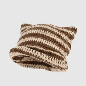 New Winter Knit Millinery Hat Wire Warm Cute Devil Horn Stripe Knitted Hat