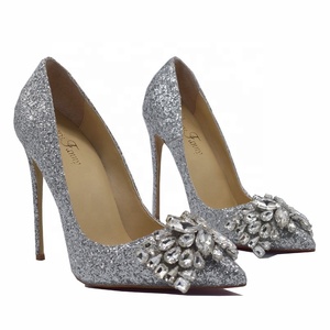 Chaussures à talons hauts sexy argentées sur mesure, nouvelle collection printemps-été-automne 2023, pour femmes, grandes tailles, chaussures de mariée, talons fins - Product Image 2