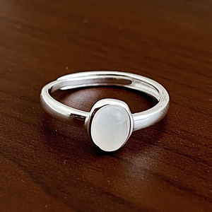 S925 Sterling Silver Jewelry White <strong>Moon</strong> Light <strong>Stone</strong> Adjustable <strong>Ring</strong> for Women - Product Image 2