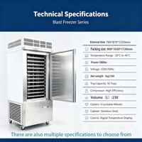 Enkeldeurs Tray Blast Chiller Vrieskast -45 ℃   Snelkoelinstallatie voor kleine bakkerijen