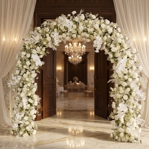 Arche de fleurs en soie très vendue, fleurs artificielles blanches décoratives de haute qualité pour la décoration de scène de mariage - Product Image 1