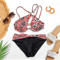 Maillots de bain bikinis transparents à fleurs roses, avec coussinets amovibles, en gros, pour femmes rondes