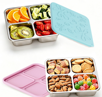 Boîte alimentaire réutilisable en acier inoxydable 304 avec silicone, 4 compartiments pour collations et fruits, pour la préparation des repas des adultes et des enfants