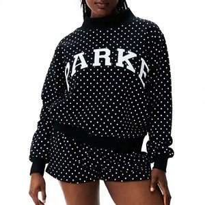 Custom Women Winter <b>Eco</b>-Friendly Polka <b>Dot</b> Varsity Turtleneck Oversized Pullover Sweatshirt OEM Matching Shorts Youth Club Wear - Product Image 1