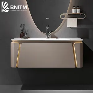 BNITM Bathroom Furniture Stainless Steel Wall Mount Bathroom Cabinets Storage Bathroom Vanity With Drawers And Mirror