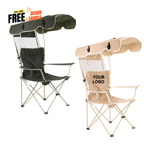 Chaise pliante portable d'extérieur personnalisable avec pare-soleil, en fer Oxford, avec accoudoirs et porte-gobelet, pour jardin, pêche, parc et plage - Product Image 2