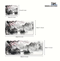 Alfombrilla de Ratón para Juegos con Diseño de Flores de Cerezo en Acuarela Estilo Japonés en Blanco y Negro, XL, Extragrande, para Teclado y Ratón