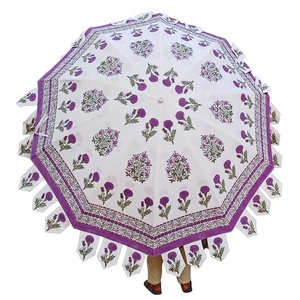 Parasol rond en coton floral imprimé à la main, protection solaire pour jardin, parasol de patio, magnifique couleur violette - Product Image 1