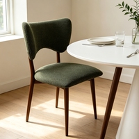 Chaise de salle à manger en tissu vert, style mi-siècle, sans accoudoirs, avec pieds en métal robustes, chaise d'appoint décorative pour espace repas