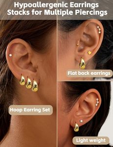 Set di 7 Paia di Orecchini a Cerchio in Acciaio Inossidabile per Donne, Placcati in Oro Antiallergico, Piccoli Gioielli per <span class=keywords><strong>Piercing</strong></span> alla Cartilagine e <span class=keywords><strong>Trago</strong></span>, Naturali - Product Image 5