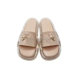 Zapatillas de lujo para mujer, chanclas planas de gelatina con cojín para sandalias de playa para mujer, sandalias de gelatina