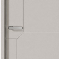 Porte intérieure moderne mate gris-beige à panneau plat avec isolation acoustique, lignes rainurées géométriques et design à encoches diagonales pour chambre à coucher